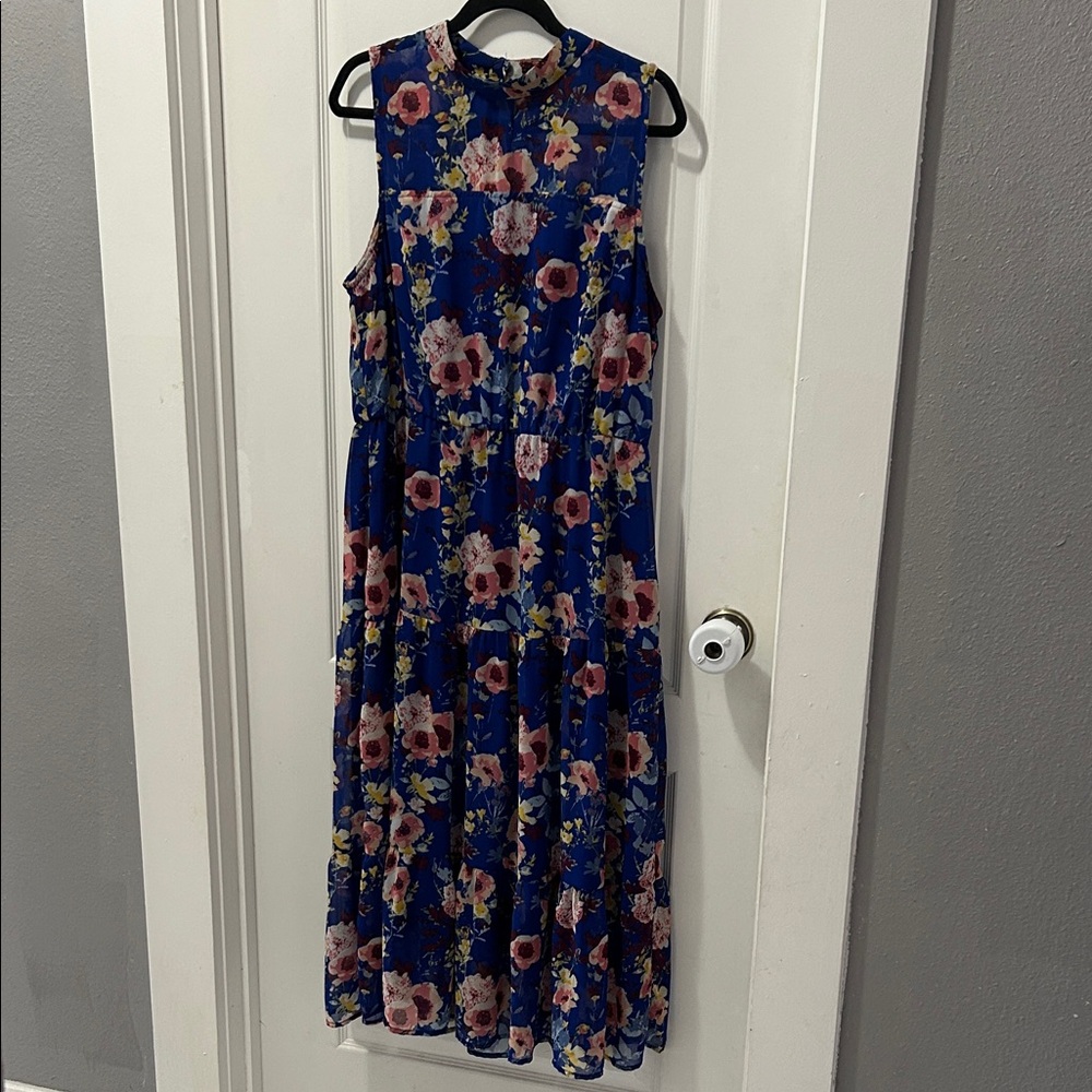Lulu's Royal Blue Floral Sleeveless Maxi Dress